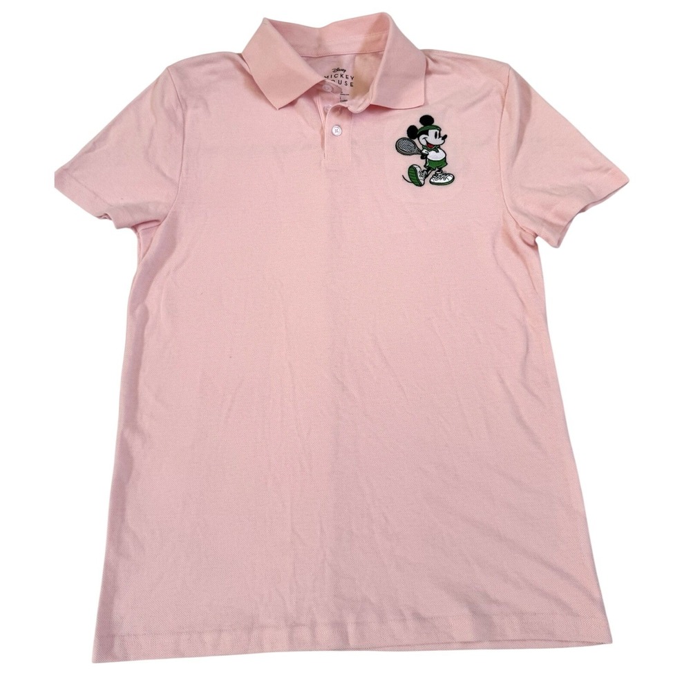 Disney Mickey Polo Shirt M Pink Tennis Style Resort Wear Beach Vacation Casual